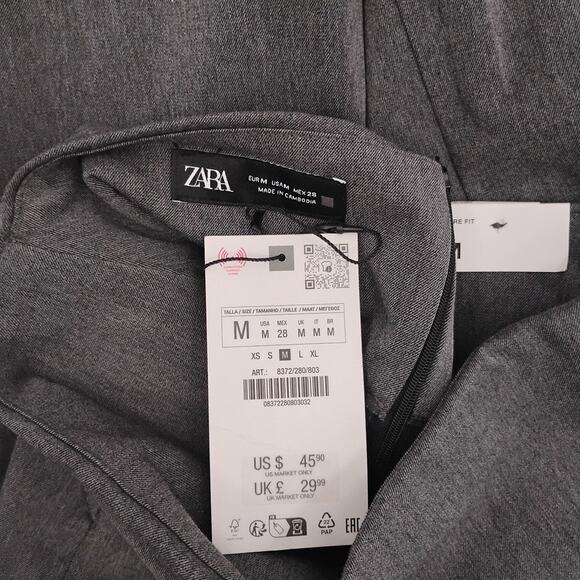 NWT Zara Flare Fit Pants Trousers Gray Zip Pockets Work Career Size Medium - Picture 4 of 5
